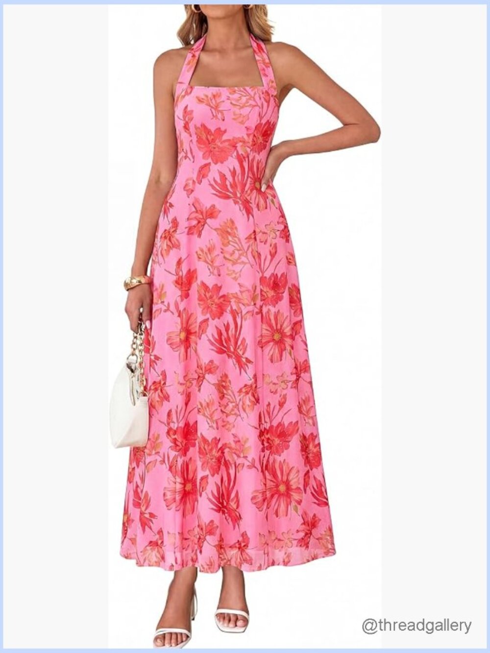 Sleeveless Halter Floral Maxi Dress Summer Flow A-Line Sundress